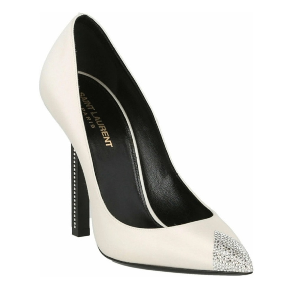 Saint Laurent Tower 110 Strass Embellished Silk Satin Pointed Toe Pump Heel 36.5